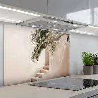 KitchenYeah Spatscherm 80x55 cm - Zelfklevende achterwand Palmboom - Schaduw - Trap - Beige - Keuken muurbeschermer - Spatwand fornuis
