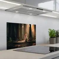 KitchenYeah Spatscherm 60x45 cm - Zelfklevende achterwand Konijn - Bos - Zonnestralen - Keuken muurbeschermer - Spatwand fornuis