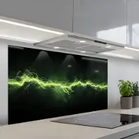 KitchenYeah Spatscherm 120x60 cm - Zelfklevende achterwand Gaming - Elektriciteit - Lijn - Vonken - Groen - Keuken muurbeschermer - Spatwand fornuis