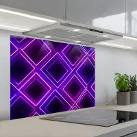 KitchenYeah Spatscherm 90x70 cm - Zelfklevende achterwand Gaming - Ruiten - Neon - Paars - Keuken muurbeschermer - Spatwand fornuis