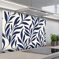 KitchenYeah Spatscherm 120x80 cm - Zelfklevende achterwand Bladeren - Klimop - Donkerblauw - Keuken muurbeschermer - Spatwand fornuis