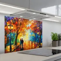 KitchenYeah Spatscherm 80x60 cm - Zelfklevende achterwand Koppel - Liefde - Bos - Kunst - Keuken muurbeschermer - Spatwand fornuis