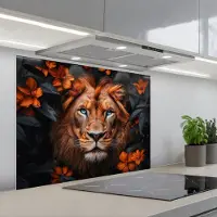 KitchenYeah Spatscherm 80x60 cm - Zelfklevende achterwand Leeuw - Dieren portret - Natuur - Bloemen - Dier - Keuken muurbeschermer - Spatwand fornuis
