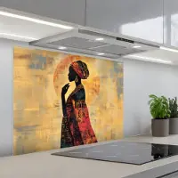 KitchenYeah Spatscherm 80x60 cm - Zelfklevende achterwand Vrouw - Silhouet - Patronen - Sierlijk - Keuken muurbeschermer - Spatwand fornuis