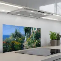 KitchenYeah Spatscherm 90x45 cm - Zelfklevende achterwand Kat - Vrouw - Bloemen - Huis - Keuken muurbeschermer - Spatwand fornuis
