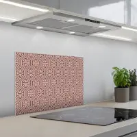KitchenYeah Spatscherm 60x45 cm - Zelfklevende achterwand Donkerblauw - Roze - Patroom - Symmetrisch - Keuken muurbeschermer - Spatwand fornuis