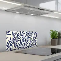 KitchenYeah Spatscherm 60x30 cm - Zelfklevende achterwand Bladeren - Klimop - Donkerblauw - Keuken muurbeschermer - Spatwand fornuis