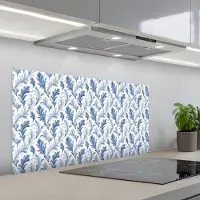 KitchenYeah Spatscherm 100x50 cm - Zelfklevende achterwand Frans - Citroen - Bladeren - Blauw - Keuken muurbeschermer - Spatwand fornuis