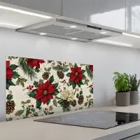 KitchenYeah Spatscherm 90x45 cm - Zelfklevende achterwand Feestelijk - Textielpatroon - Kerstbloemen - Kleurrijk - Keuken muurbeschermer - Spatwand fornuis