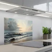 KitchenYeah Spatscherm 70x50 cm - Zelfklevende achterwand Strand - Zee - Zonsondergang - Keuken muurbeschermer - Spatwand fornuis