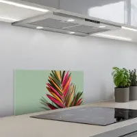 KitchenYeah Spatscherm 60x30 cm - Zelfklevende achterwand Tak - Bladeren - Kleurrijk - Schaduw - Keuken muurbeschermer - Spatwand fornuis