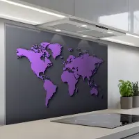 KitchenYeah Spatscherm 120x80 cm - Zelfklevende achterwand Mat - Wereldkaart - Paars - Keuken muurbeschermer - Spatwand fornuis