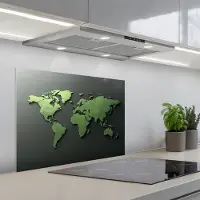 KitchenYeah Spatscherm 70x55 cm - Zelfklevende achterwand Leer - Groen - Wereldkaart - Keuken muurbeschermer - Spatwand fornuis