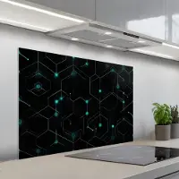 KitchenYeah Spatscherm 100x65 cm - Zelfklevende achterwand Gaming - Netwerk - Blauw - Punten - Patroon - Keuken muurbeschermer - Spatwand fornuis
