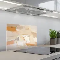 KitchenYeah Spatscherm 60x40 cm - Zelfklevende achterwand Abstract - Beige - Oranje - Kunst - Modern - Keuken muurbeschermer - Spatwand fornuis