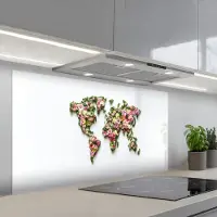KitchenYeah Spatscherm 120x60 cm - Zelfklevende achterwand Wereldkaart - Kleurrijk - Bloemen - Lente - Keuken muurbeschermer - Spatwand fornuis