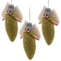Sjaal met Verhaal Wolvilt Hangers Engeltjes - Lichtgroen - Set 3 stuks - Fairtrade Homedeco - 13x7cm