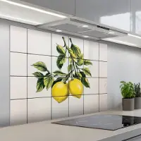 KitchenYeah Spatscherm 100x75 cm - Zelfklevende achterwand Citroen - Decoratie - Keramiek - Takken - Keuken muurbeschermer - Spatwand fornuis