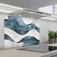 KitchenYeah Spatscherm 80x60 cm - Zelfklevende achterwand Lijnen - Golven - Abstract - Blauw - Keuken muurbeschermer - Spatwand fornuis