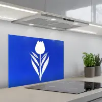 KitchenYeah Spatscherm 70x50 cm - Zelfklevende achterwand Tulp - Minimalistisch - Bladeren - Wit - Keuken muurbeschermer - Spatwand fornuis