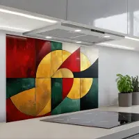 KitchenYeah Spatscherm 80x55 cm - Zelfklevende achterwand Abstract - Kerst - Goud - Rood - Groen - Keuken muurbeschermer - Spatwand fornuis