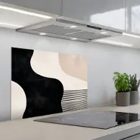 KitchenYeah Spatscherm 70x55 cm - Zelfklevende achterwand Abstract - Japandi - Beige - Modern - Keuken muurbeschermer - Spatwand fornuis