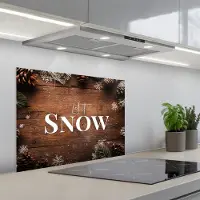 KitchenYeah Spatscherm 70x55 cm - Zelfklevende achterwand Sneeuw - Houtlook - Quote - Let it snow - Keuken muurbeschermer - Spatwand fornuis