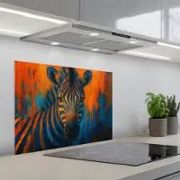 KitchenYeah Spatscherm 70x55 cm - Zelfklevende achterwand Zebra - Abstract - Blauw - Keuken muurbeschermer - Spatwand fornuis