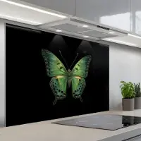 KitchenYeah Spatscherm 120x80 cm - Zelfklevende achterwand Vlinder - Groen - Diepte - Keuken muurbeschermer - Spatwand fornuis