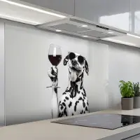 KitchenYeah Spatscherm 120x80 cm - Zelfklevende achterwand Zonnebril - Dalmatiër - Wijnglas - Tong - Keuken muurbeschermer - Spatwand fornuis