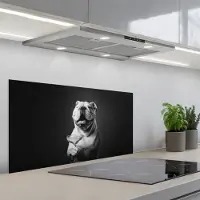 KitchenYeah Spatscherm 80x40 cm - Zelfklevende achterwand Buldog - Hond - Glas - Keuken muurbeschermer - Spatwand fornuis