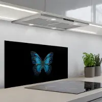 KitchenYeah Spatscherm 90x45 cm - Zelfklevende achterwand Vlinder - Blauw - Contrast - Keuken muurbeschermer - Spatwand fornuis