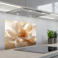KitchenYeah Spatscherm 70x55 cm - Zelfklevende achterwand Close up - Pioenroos - Wit - Keuken muurbeschermer - Spatwand fornuis
