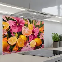 KitchenYeah Spatscherm 80x55 cm - Zelfklevende achterwand Drink - Bloemen - Yellow - Keuken muurbeschermer - Spatwand fornuis
