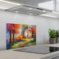 KitchenYeah Spatscherm 60x40 cm - Zelfklevende achterwand Landschap - Kleurrijk - Olieverf - Kunst - Keuken muurbeschermer - Spatwand fornuis