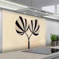 KitchenYeah Spatscherm 120x80 cm - Zelfklevende achterwand Bladeren - Gestreept - Stengel - Beige - Keuken muurbeschermer - Spatwand fornuis