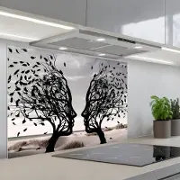 KitchenYeah Spatscherm 90x60 cm - Zelfklevende achterwand Bomen - Gezicht - Bladeren - Moderne kunst - Keuken muurbeschermer - Spatwand fornuis