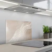 KitchenYeah Spatscherm 60x45 cm - Zelfklevende achterwand Golvende lijnen - Vloeiend - Zandkleurig - Keuken muurbeschermer - Spatwand fornuis