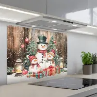 KitchenYeah Spatscherm 90x70 cm - Zelfklevende achterwand Sneeuwpop - Familie - Kleurrijk - Keuken muurbeschermer - Spatwand fornuis