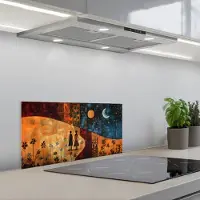 KitchenYeah Spatscherm 70x30 cm - Zelfklevende achterwand Silhouetten - Abstract - Zon - Maan - Keuken muurbeschermer - Spatwand fornuis