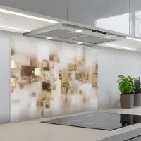 KitchenYeah Spatscherm 80x60 cm - Zelfklevende achterwand Abstracte vierkanten - Aardetonen - Mistig - Keuken muurbeschermer - Spatwand fornuis