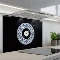 KitchenYeah Spatscherm 80x55 cm - Zelfklevende achterwand Vinyl - LP - Delfts Blauw - Muziek - Keuken muurbeschermer - Spatwand fornuis