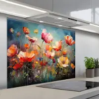 KitchenYeah Spatscherm 100x75 cm - Zelfklevende achterwand Bloemen - Watercolor - Kunst - Botanisch - Natuur - Keuken muurbeschermer - Spatwand fornuis