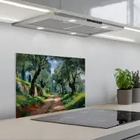 KitchenYeah Spatscherm 60x45 cm - Zelfklevende achterwand Pad - Bomen - Schaduw - Keuken muurbeschermer - Spatwand fornuis