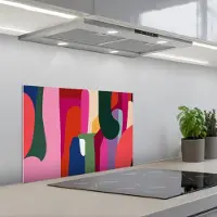 KitchenYeah Spatscherm 60x40 cm - Zelfklevende achterwand Kleurvakken - Recht - Rond - Abstract - Keuken muurbeschermer - Spatwand fornuis