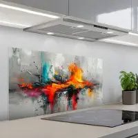 KitchenYeah Spatscherm 100x50 cm - Zelfklevende achterwand Modern - Oranje - Grijs - Kunst - Keuken muurbeschermer - Spatwand fornuis