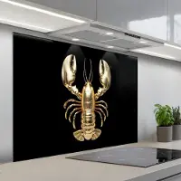 KitchenYeah Spatscherm 100x75 cm - Zelfklevende achterwand Kreeft - Goud - Textuur - Zwart - Keuken muurbeschermer - Spatwand fornuis