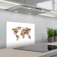 KitchenYeah Spatscherm 60x45 cm - Zelfklevende achterwand Wereldkaart - Bloemen - Felgekleurd - Keuken muurbeschermer - Spatwand fornuis