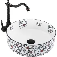 REA Wastafel Stefania Fiori - Rond - Wit, Patroon - 36X36X12Cm
