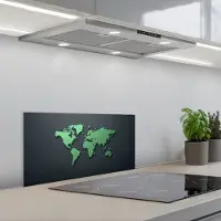 KitchenYeah Spatscherm 70x30 cm - Zelfklevende achterwand Grijs - Wereldkaart - Groen - Keuken muurbeschermer - Spatwand fornuis
